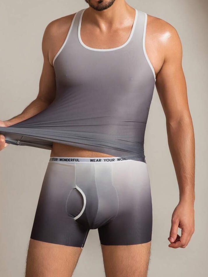 Men's Ombre Crow Neck Tank Top Short Set Sleepwear